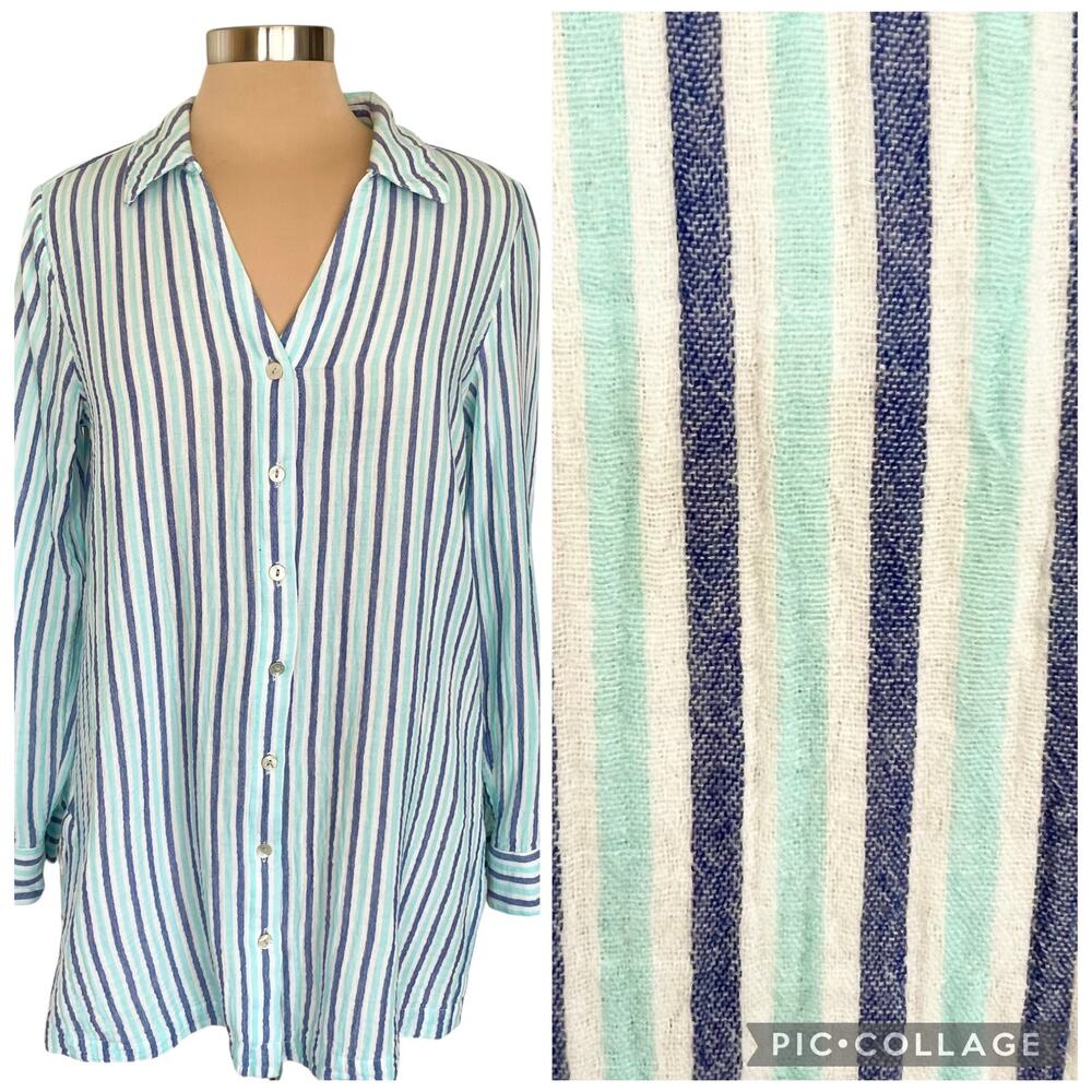 Soft Surroundings Striped Tunic Size M Soft Cotton Gauze Coastal Casual Spring